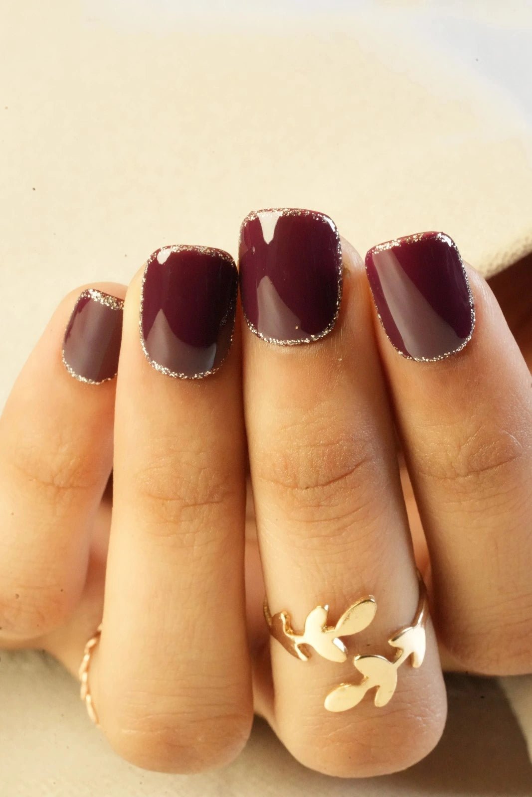 Buy bridal wine maroon red glitter short square stick on nails online