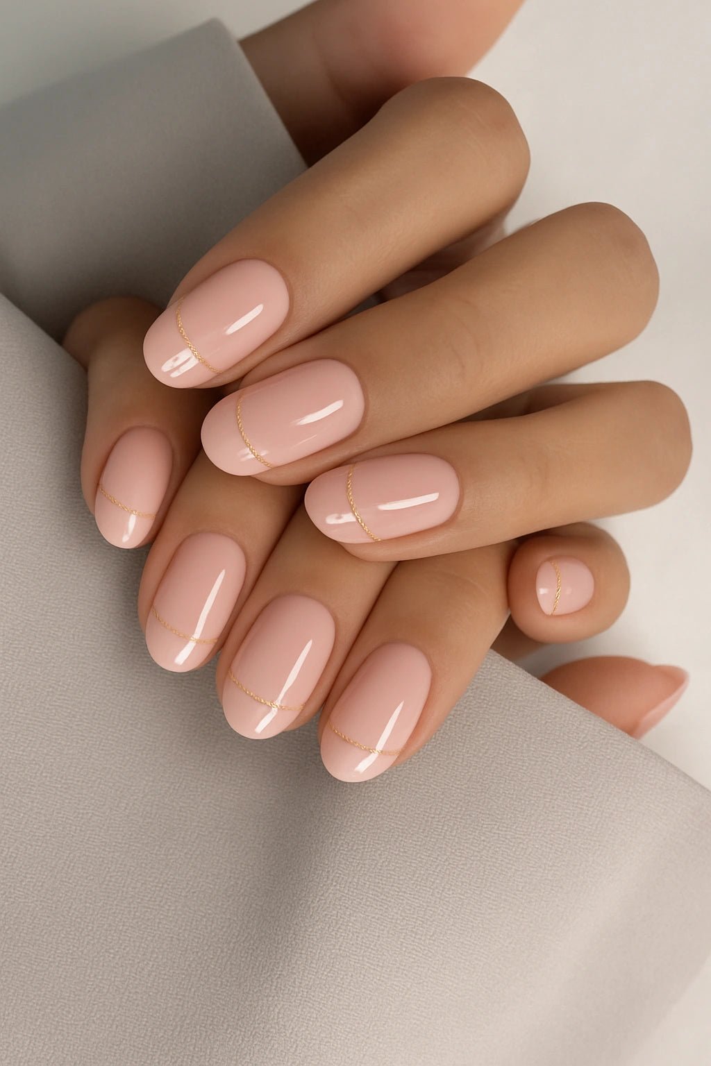 Buy short round fake artificial nails with a glitter line french on the mid of top and the middle