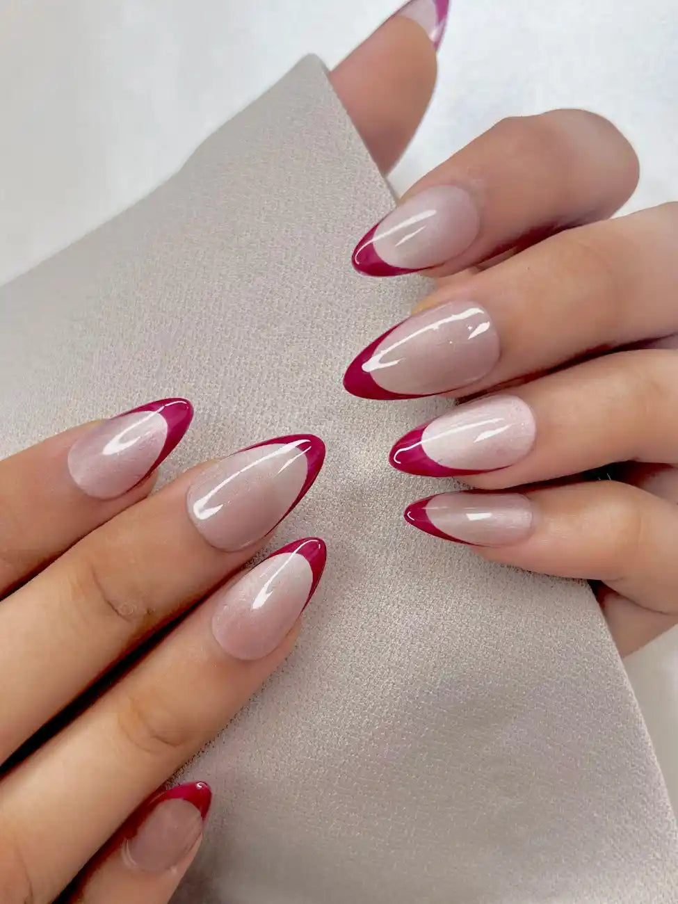buy red french nude cat eye soft gel press on nails