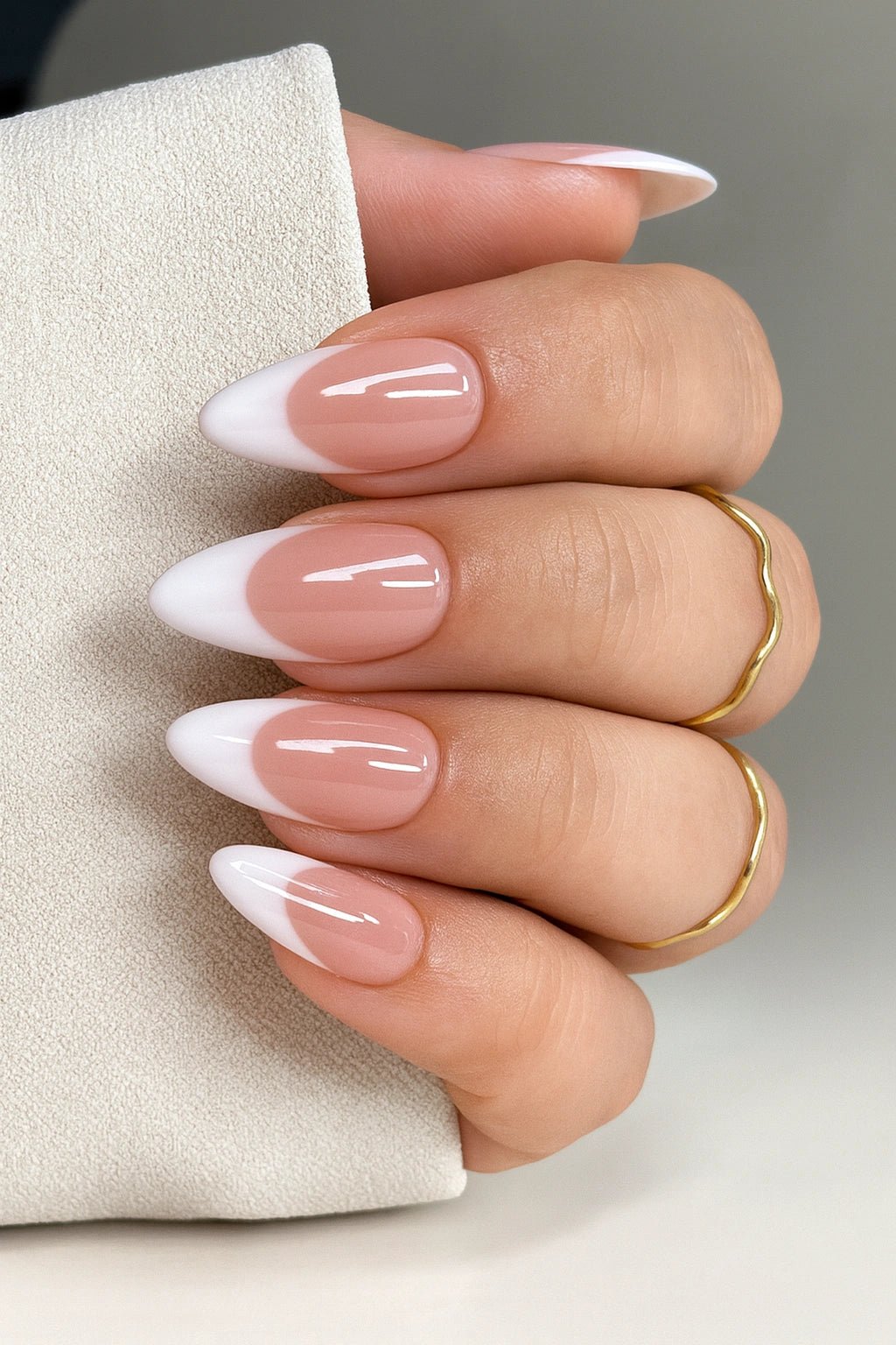 Buy Deep almond french tip press on nails online in India