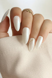 Get almond silver chrome white fake nails