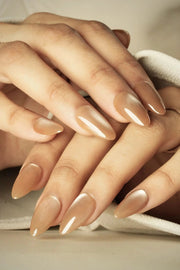 buy nude Golden cat eye almond soft gel fake nails online in india