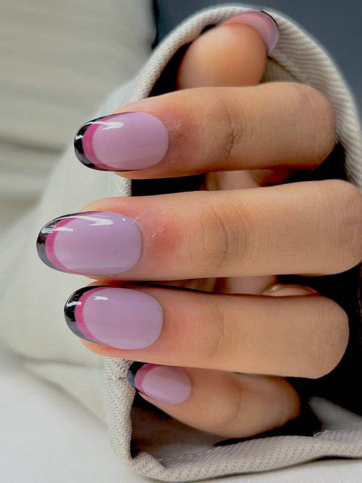 buy Black french manicure fake press on nails online in India