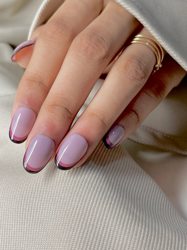 buy Black french tip fake press on nails online in India