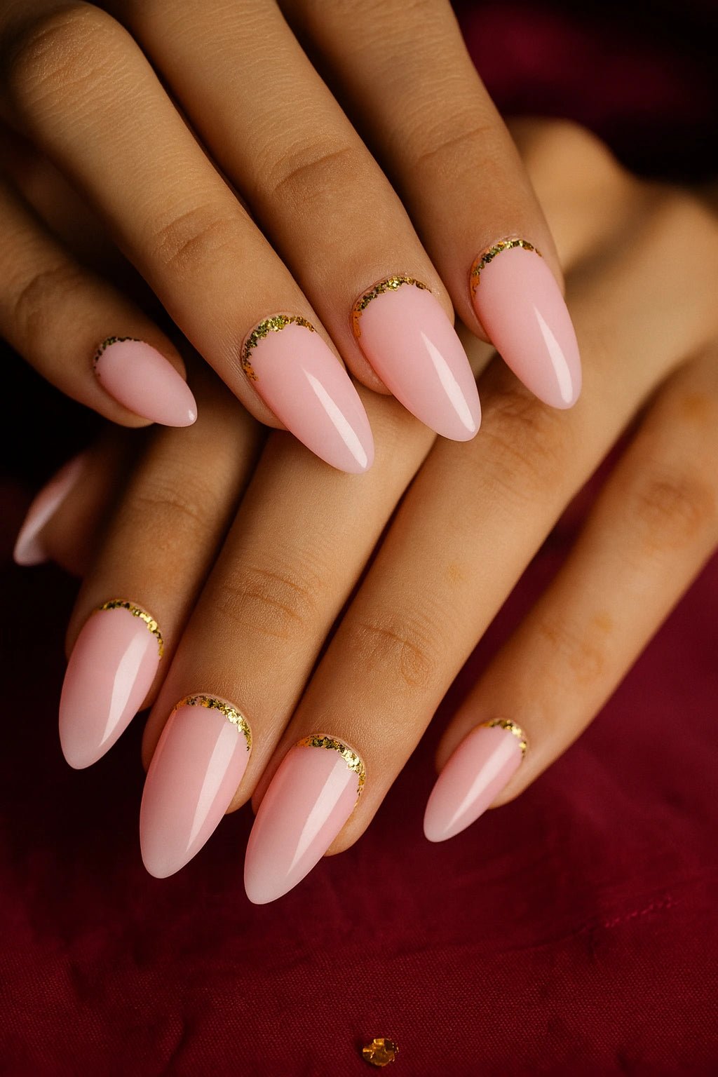 Buy rose pink gold foil french tip press on nails online