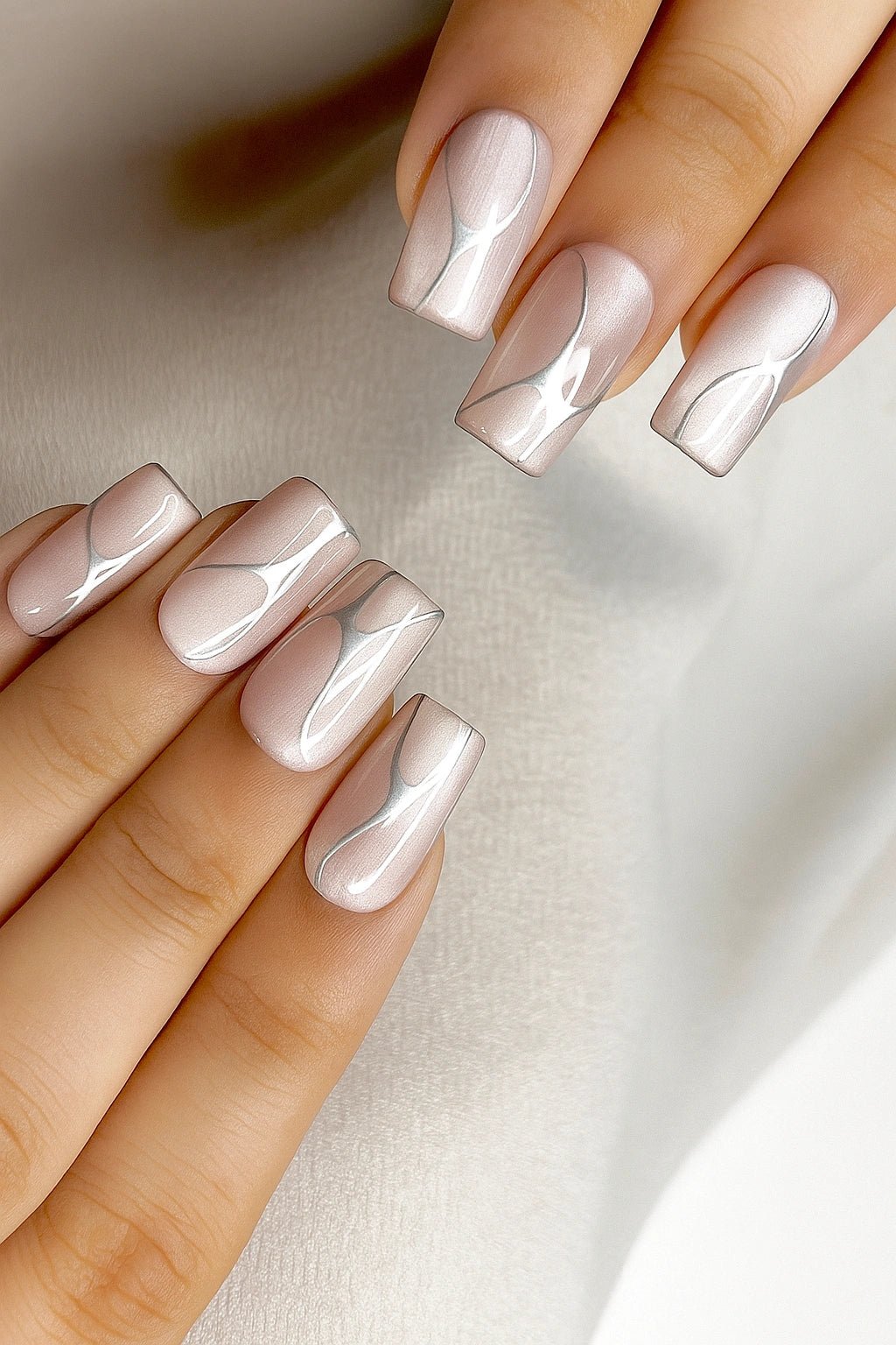 Silver chrome cat eye soft gel press on nails