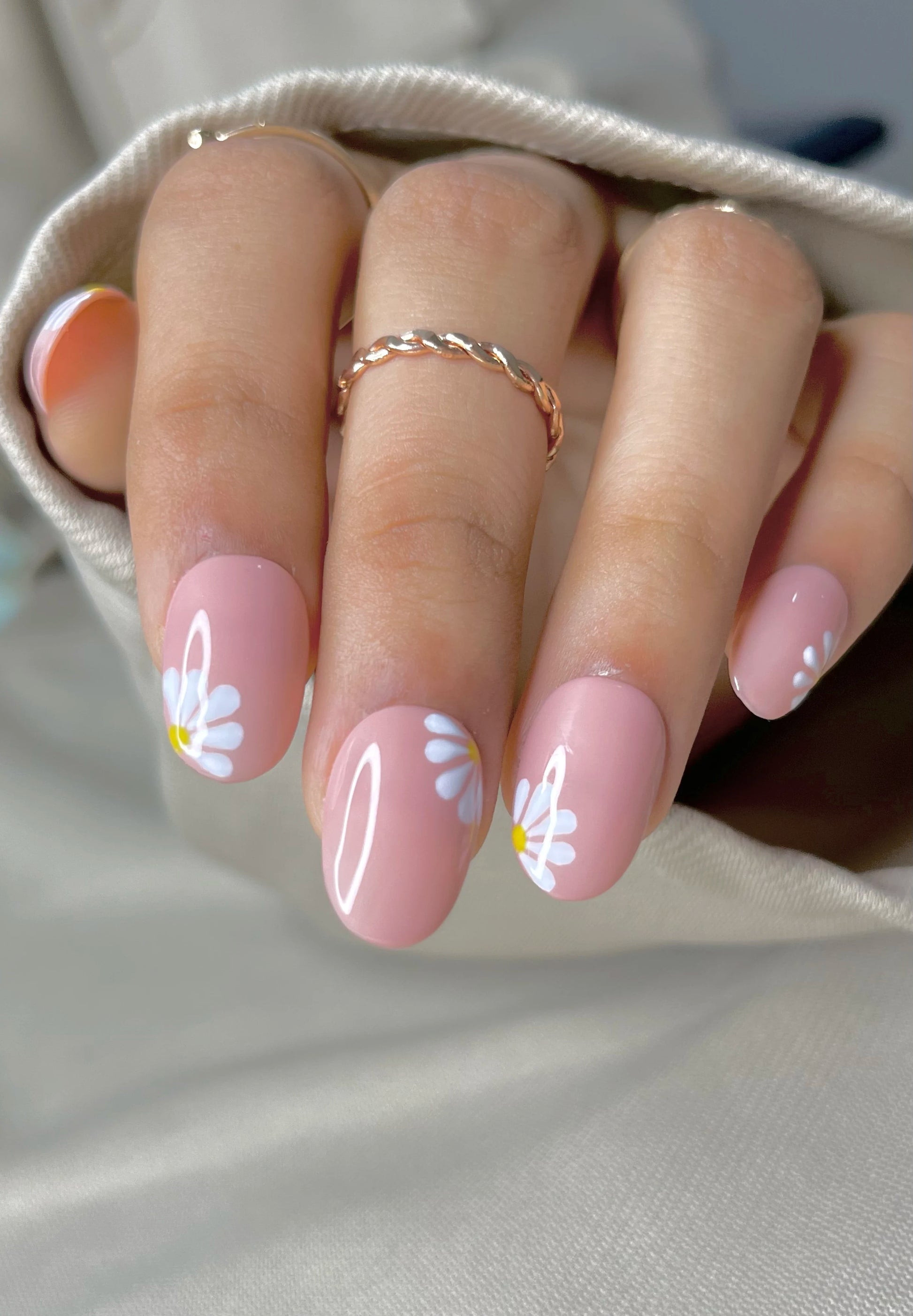 buy Nude Pink White Yellow Floral artificial fake Press On Nails Online in India