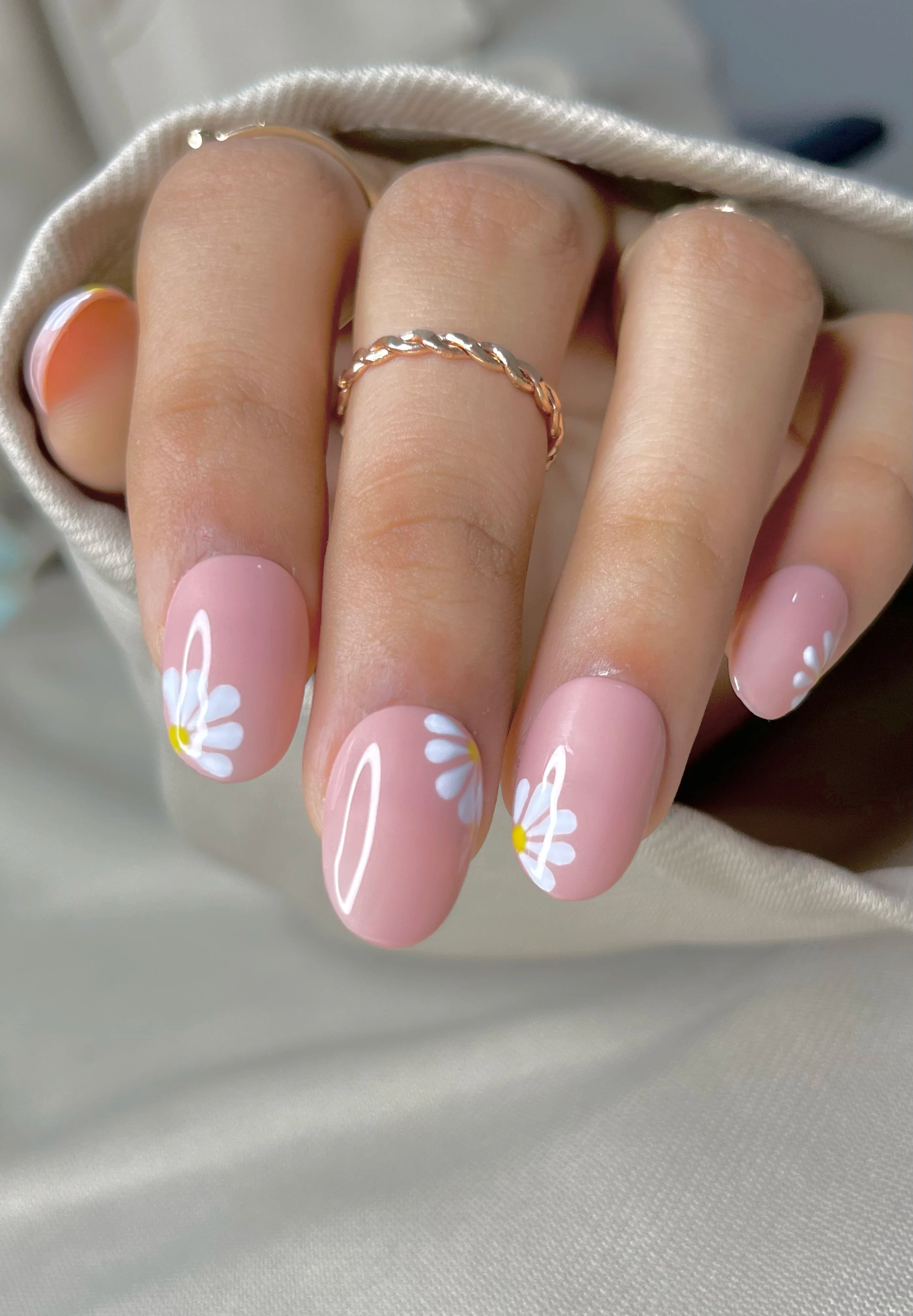 buy Nude Pink White Yellow Floral artificial fake Press On Nails Online in India