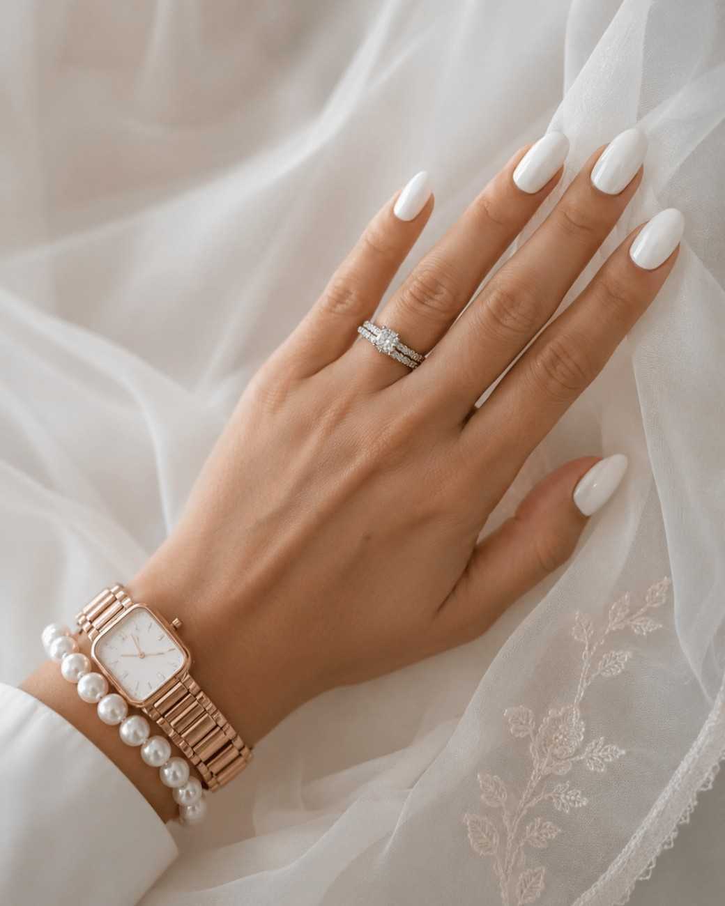 Glossy white press-on nails with elegant salon finish