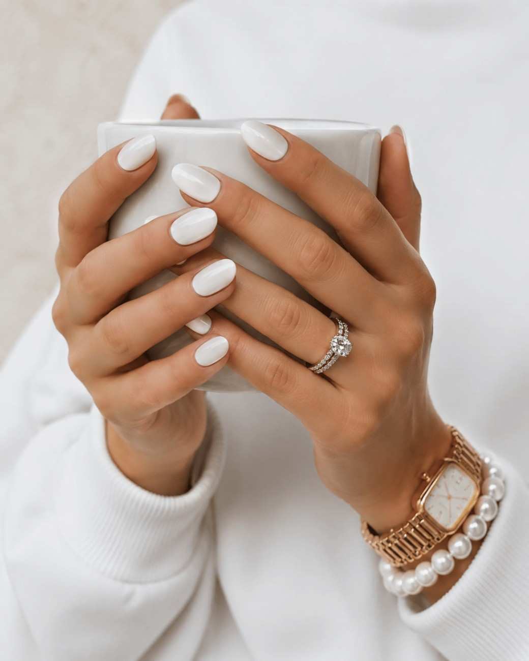 Handmade soft gel white press-on nails side view