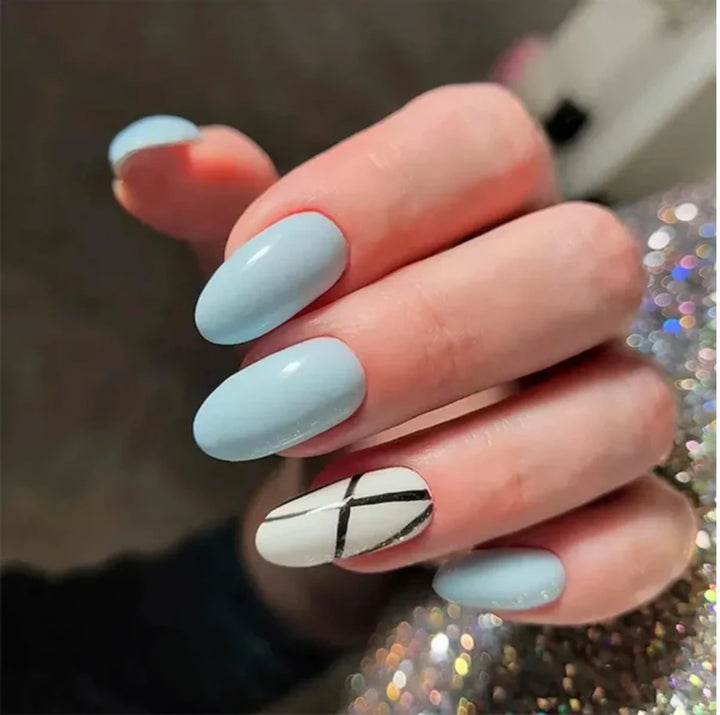 Shop for the best short sky blue nails with white from our collection of exclusive, customised & handmade.