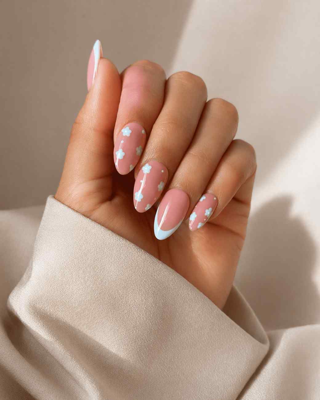 Close-up of Blue Pastel premium handmade press-on nails