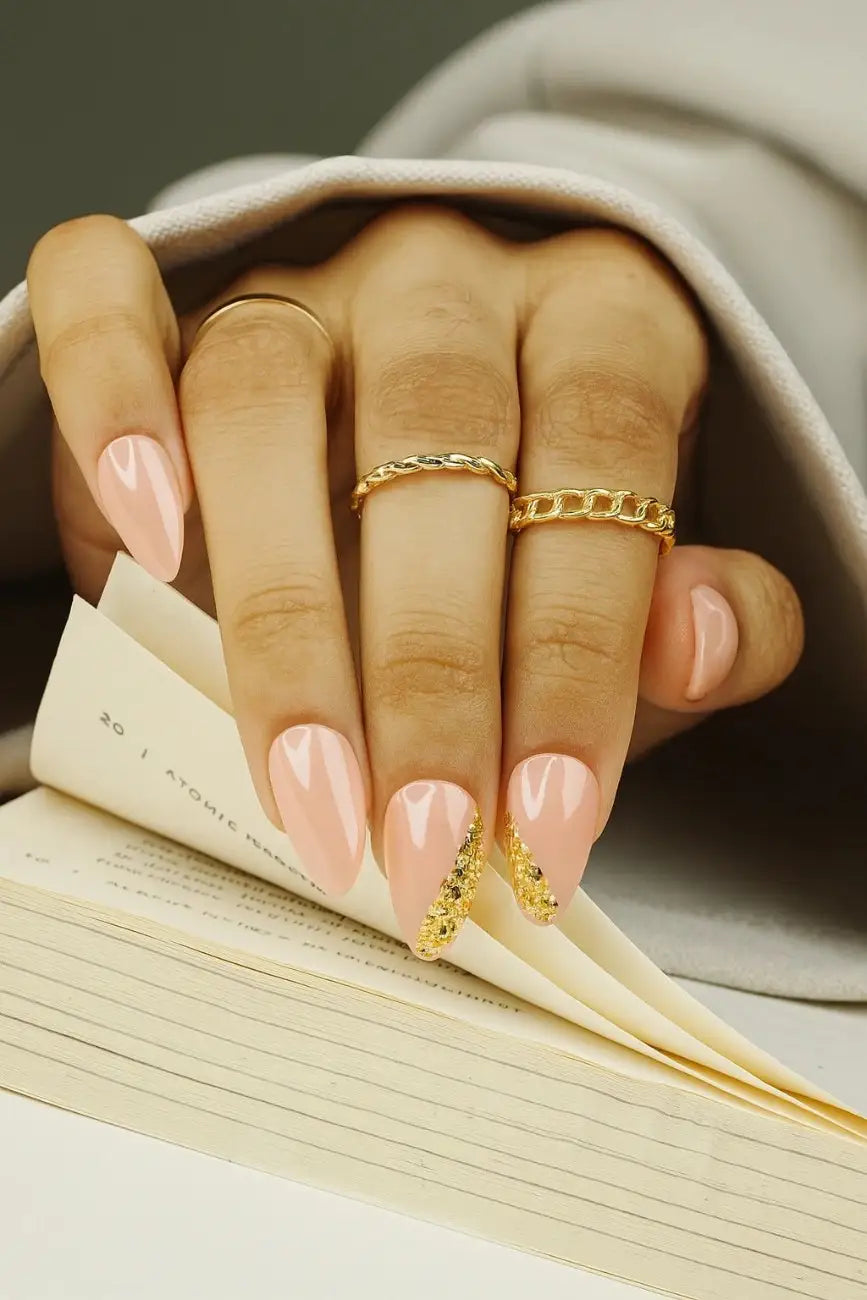 Side view of Blush Gold soft gel press-on nails