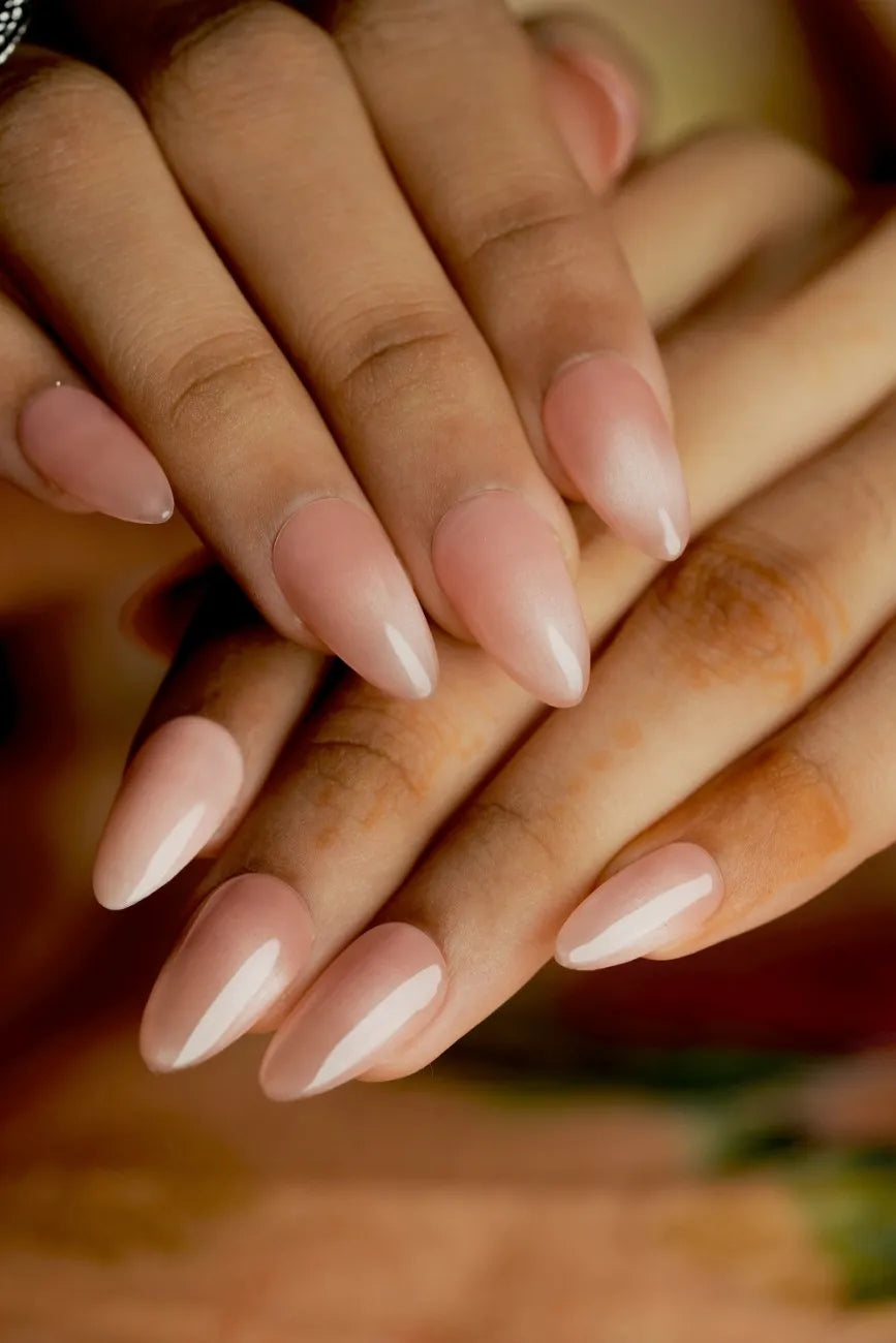 Blush pink press-on nails with elegant salon-quality finish
