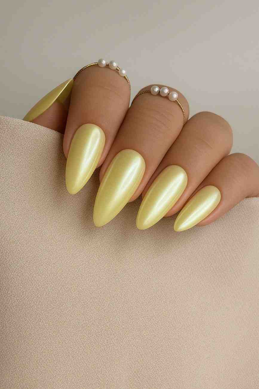 Soft buttery yellow press-on nails for a fresh and elegant look