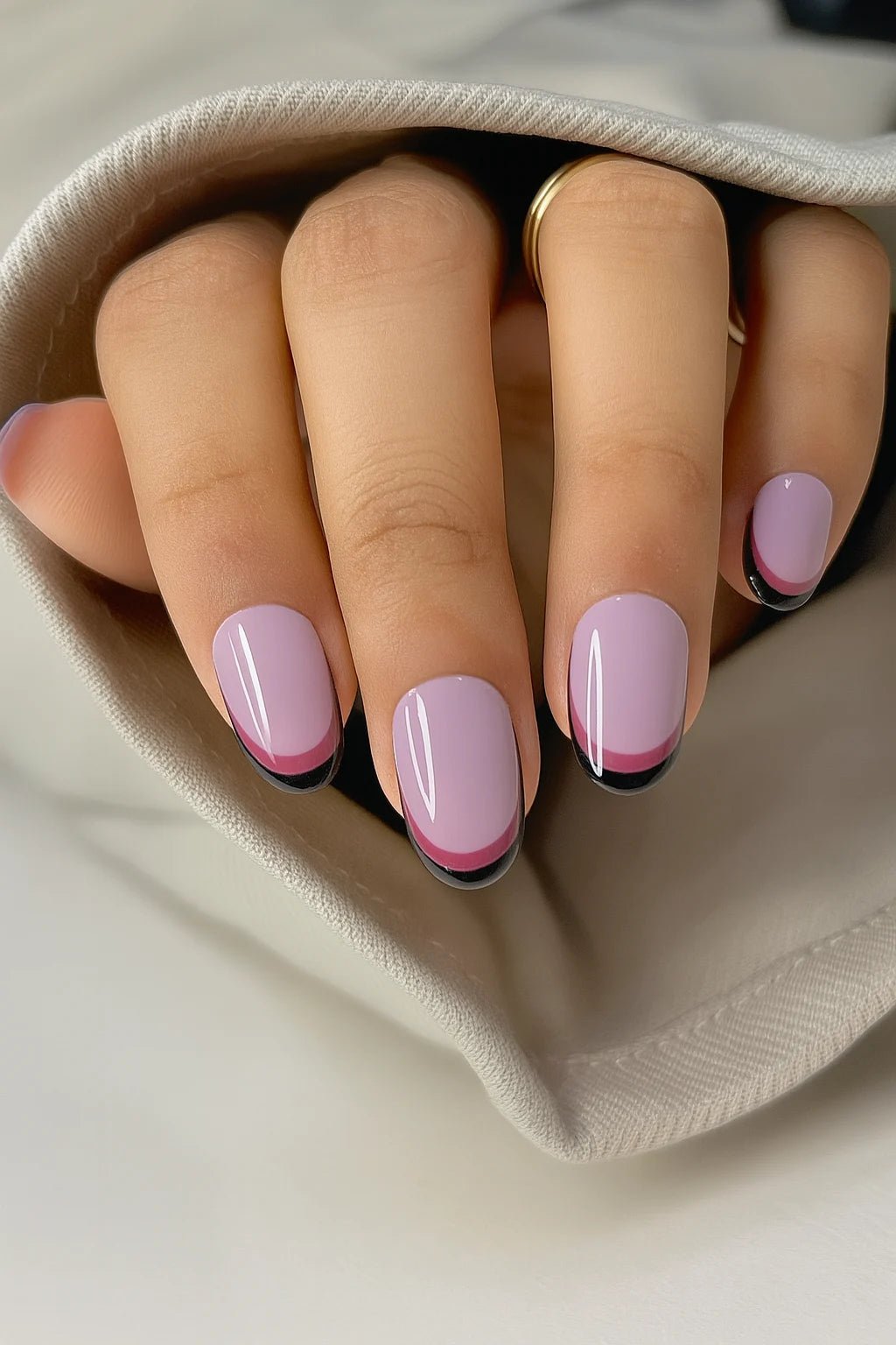 buy Black french tip nude fake press on nails online in India