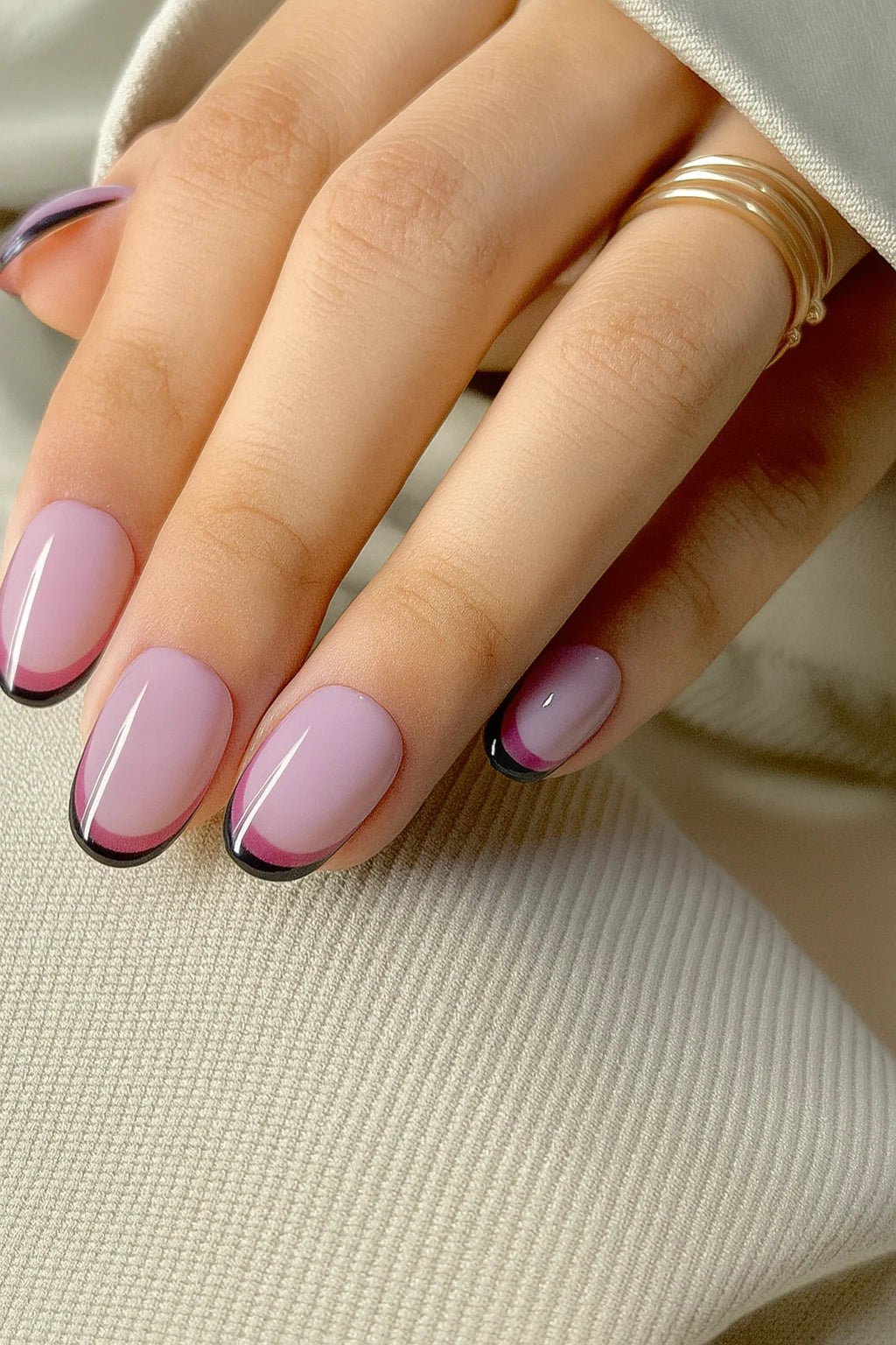 buy Black french tip nude fake press on nails online in India
