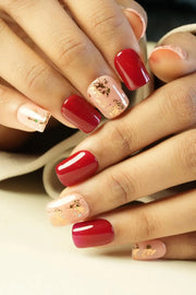buy bridal wedding nude & red short square golden foil art press on nails
