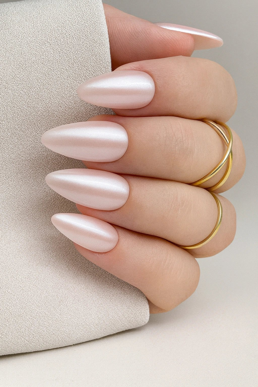 buy pastel pink chrome finish Almond press on fake nails online in india