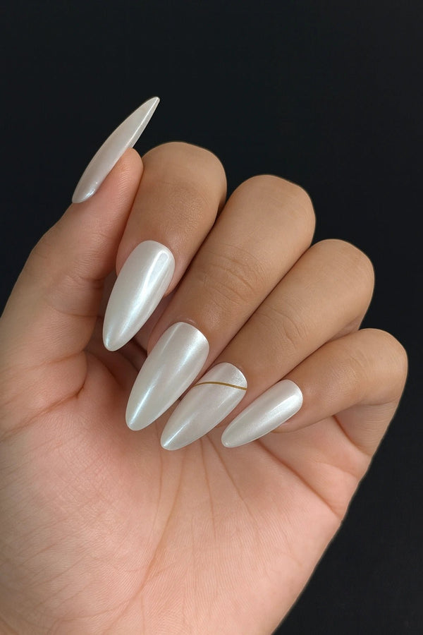 Buy almond silver chrome white fake nails online in India