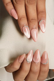 buy Pink cat eye soft gel press on nails with rhinestones