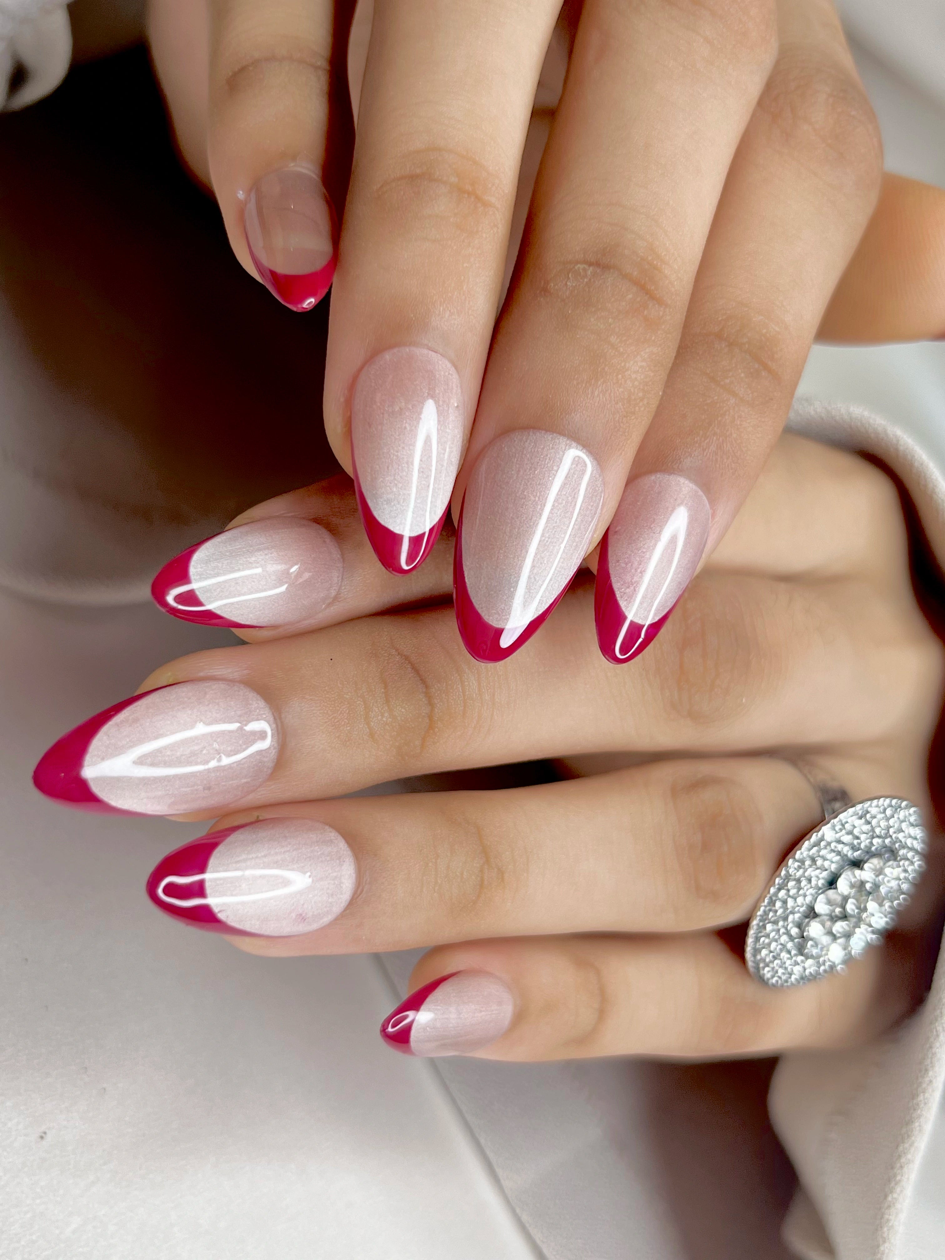 Cat eye red french soft gel press on nails