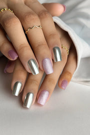 chrome and cat eye stick on press on fake nails