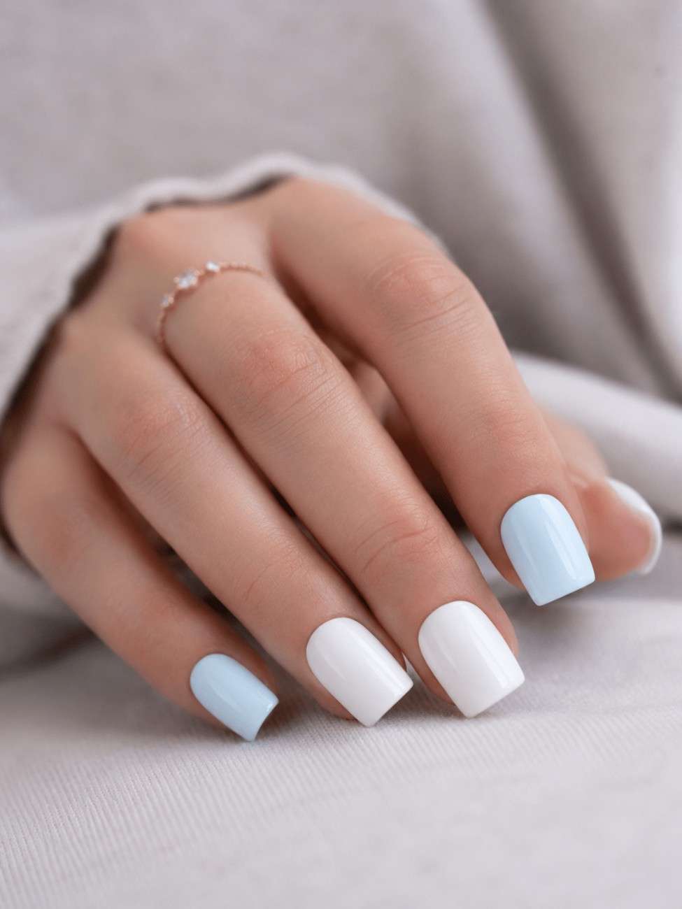 Soft sky blue press-on nails with glossy salon-quality finish