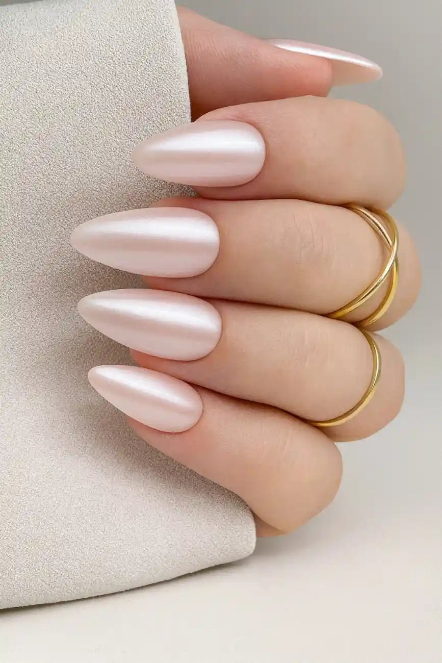 Close-up of Crystal Veil premium handmade press-on nails