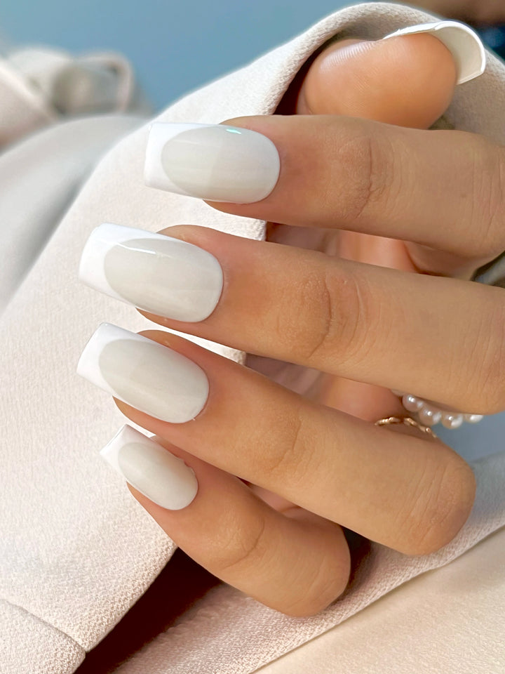 Buy Deep white french tip manicure fake press on nails online in India