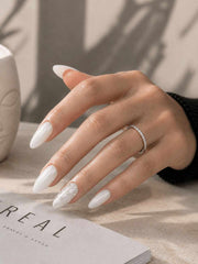 Diamond Aura white press-on nails by Naakhun.com