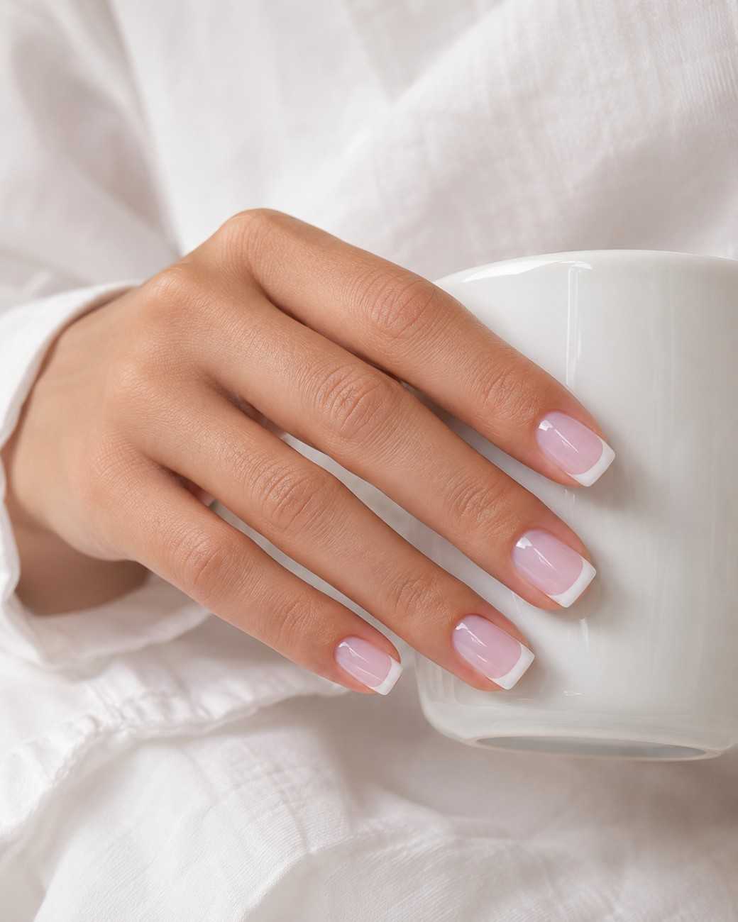 Front view of Everyday French press-on nails featuring elegant white French tips.