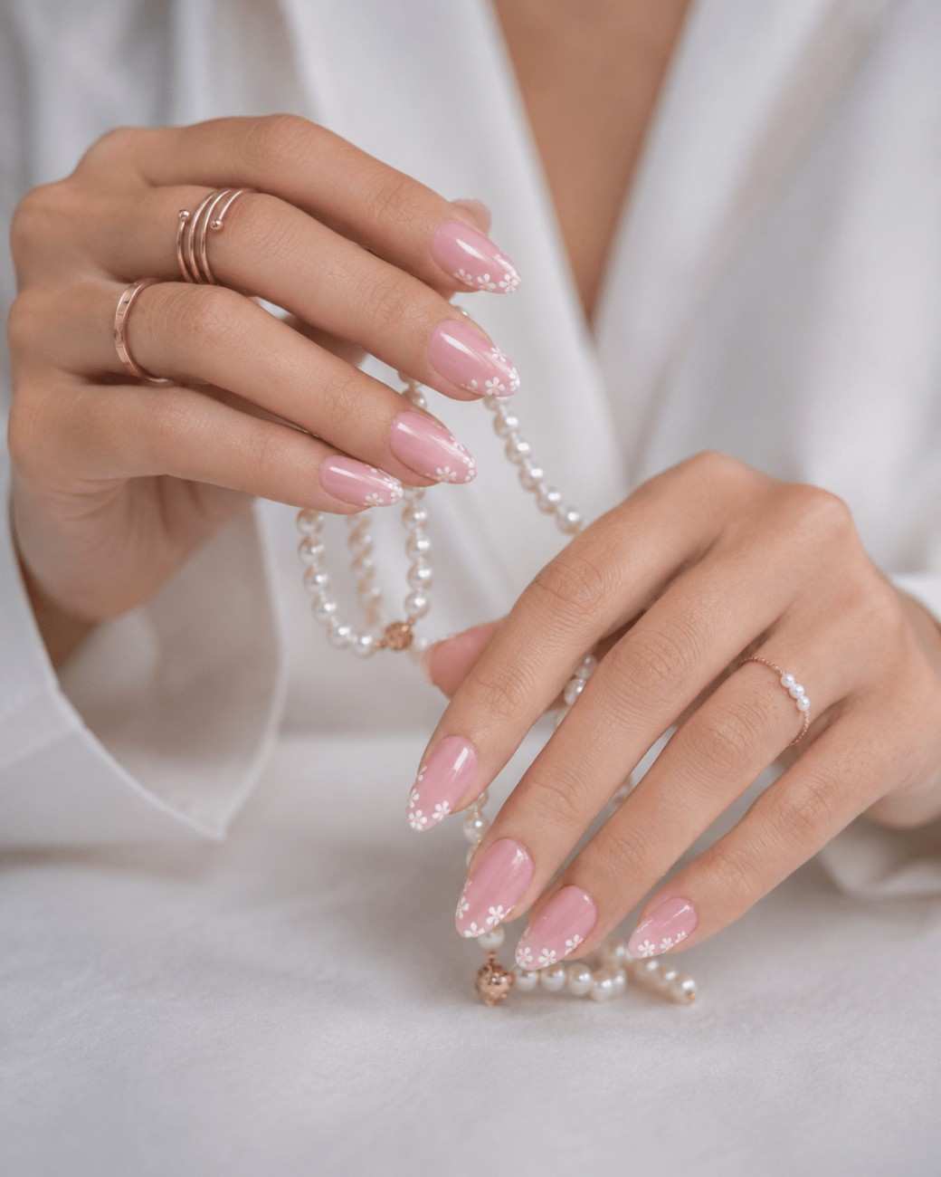Floral-inspired press-on nails with elegant salon-quality finish