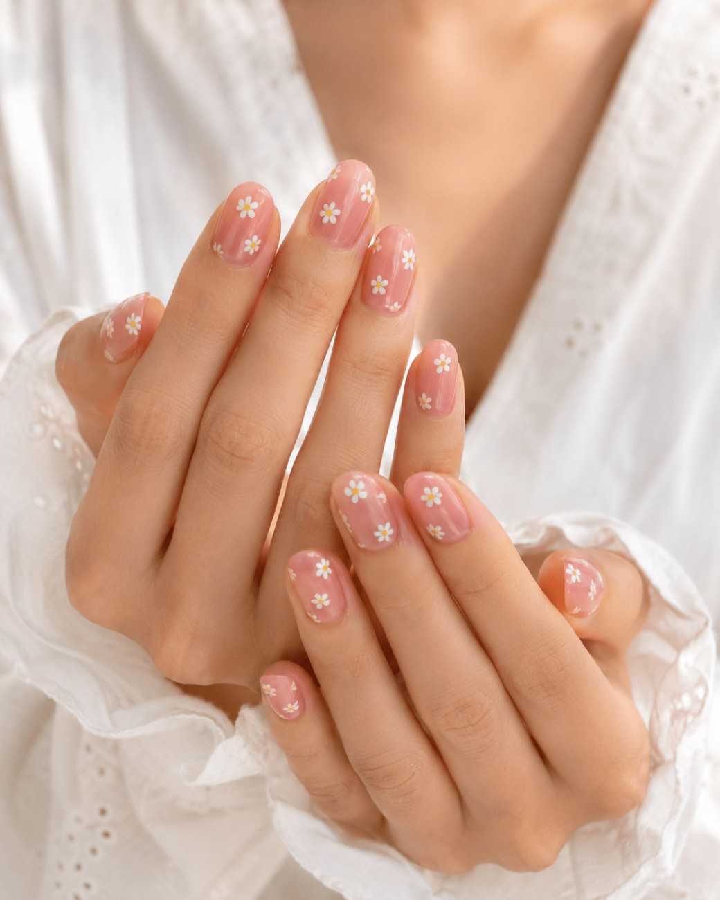 Close-up of Garden Blush premium handmade press-on nails