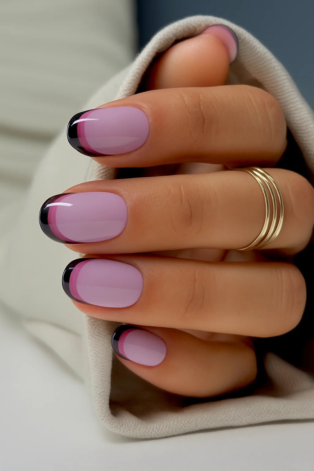 buy Black french tip nude fake press on nails online in India