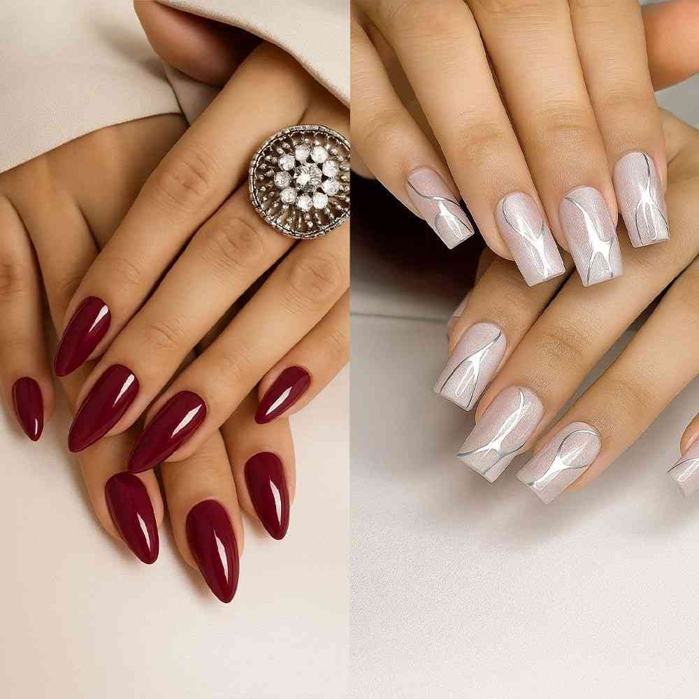Close-up of luxurious party-ready press-on nail designs