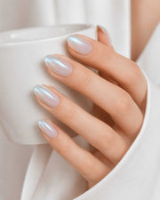Glazed Cat Eye reusable soft gel press-on nails with a luminous glazed white cat-eye finish by Naakhun.