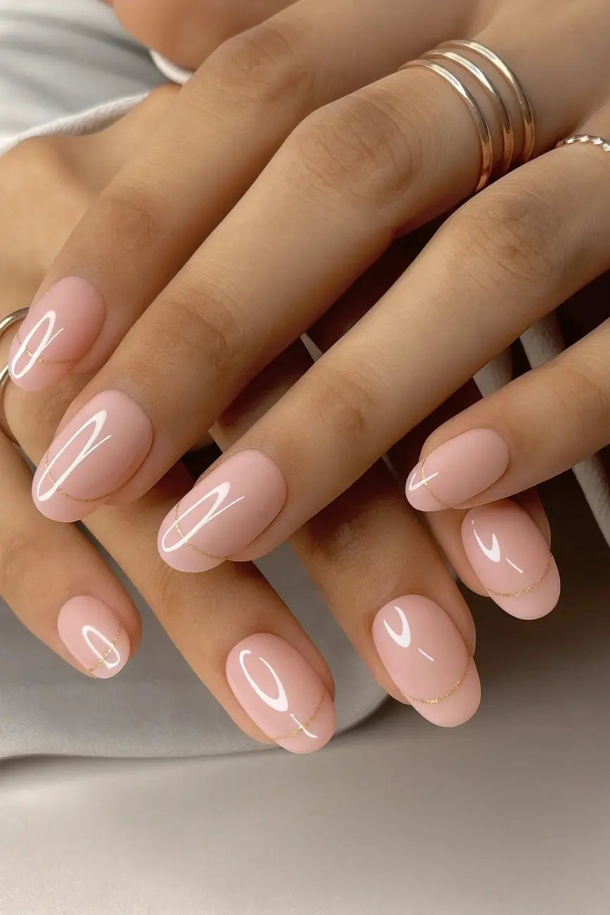 Elegant shimmer line press-on nails with a salon-quality finish