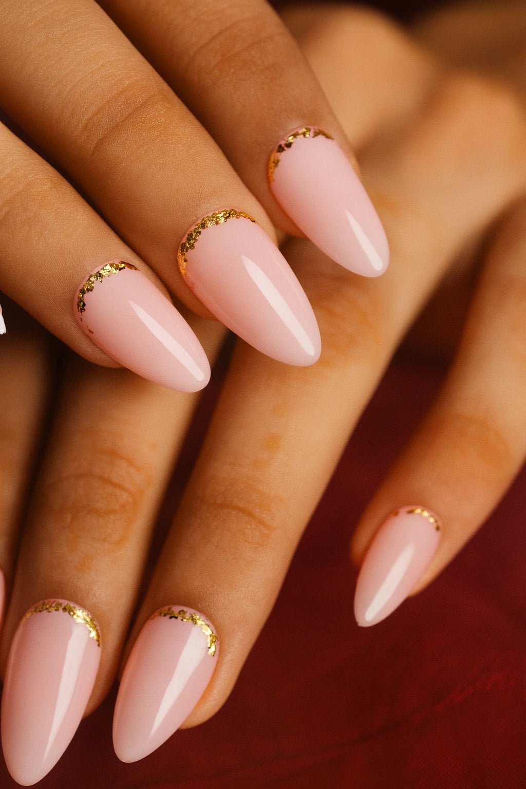 shop gold foil french rose pink press on nails online