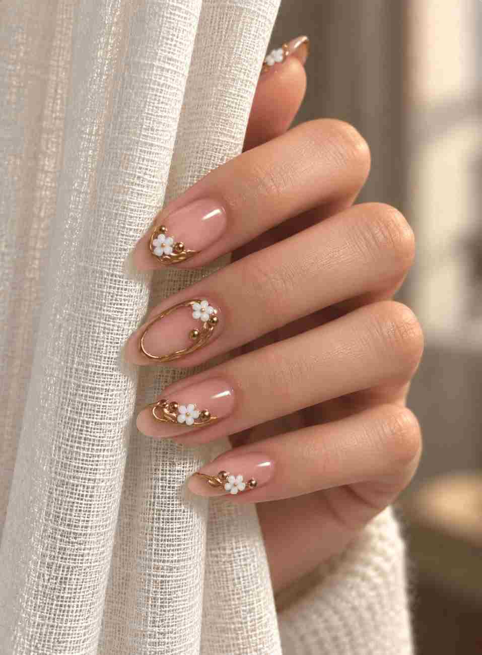 Golden Blossom pink nude press-on nail set front view