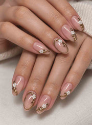 Golden Blossom pink nude press-on nails by Naakhun.com