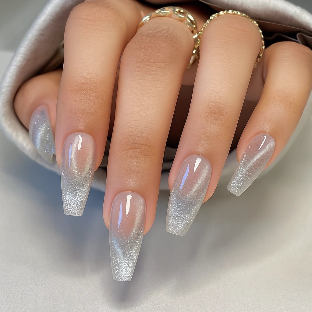 Buy Mirror Silver Cat Eye Coffin Artificial Fake Press On French Nails Online in India in Soft Gel Material