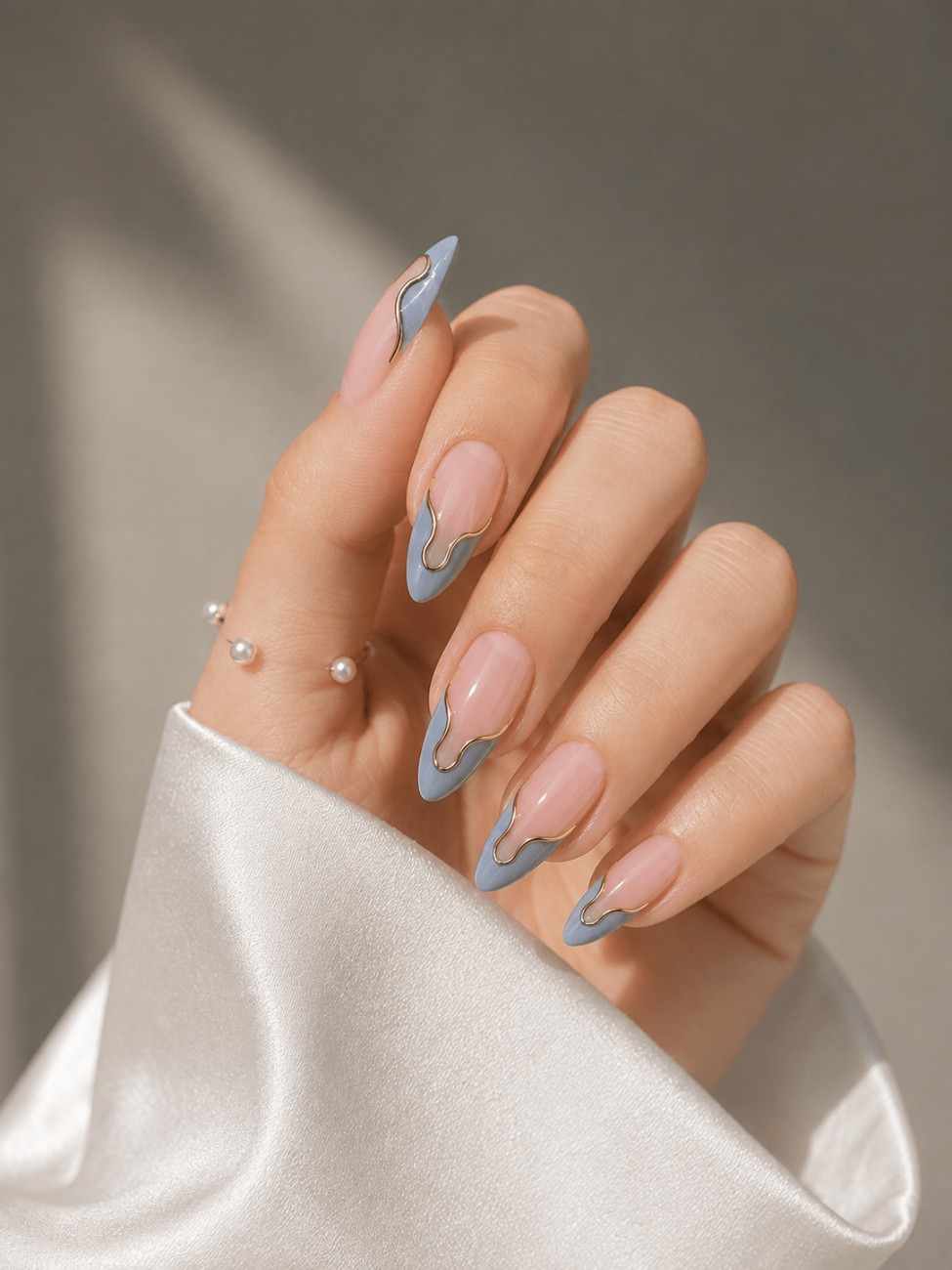 Luxe Aura blue press-on nail set front view