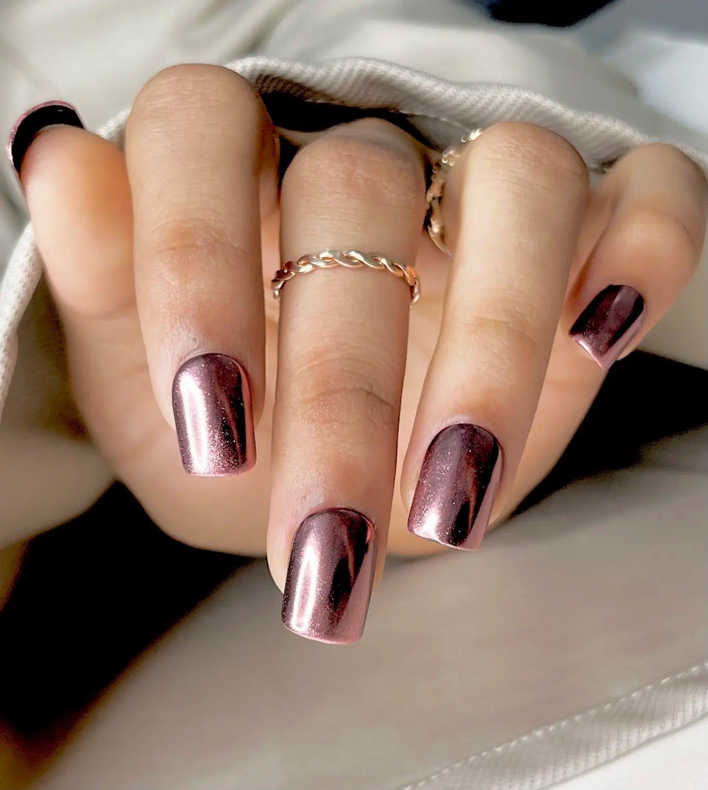 rose pink short square chrome artificial fake press on nails