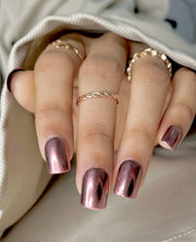 Buy short square metallic rose pink chrome artificial fake press on nails online in India