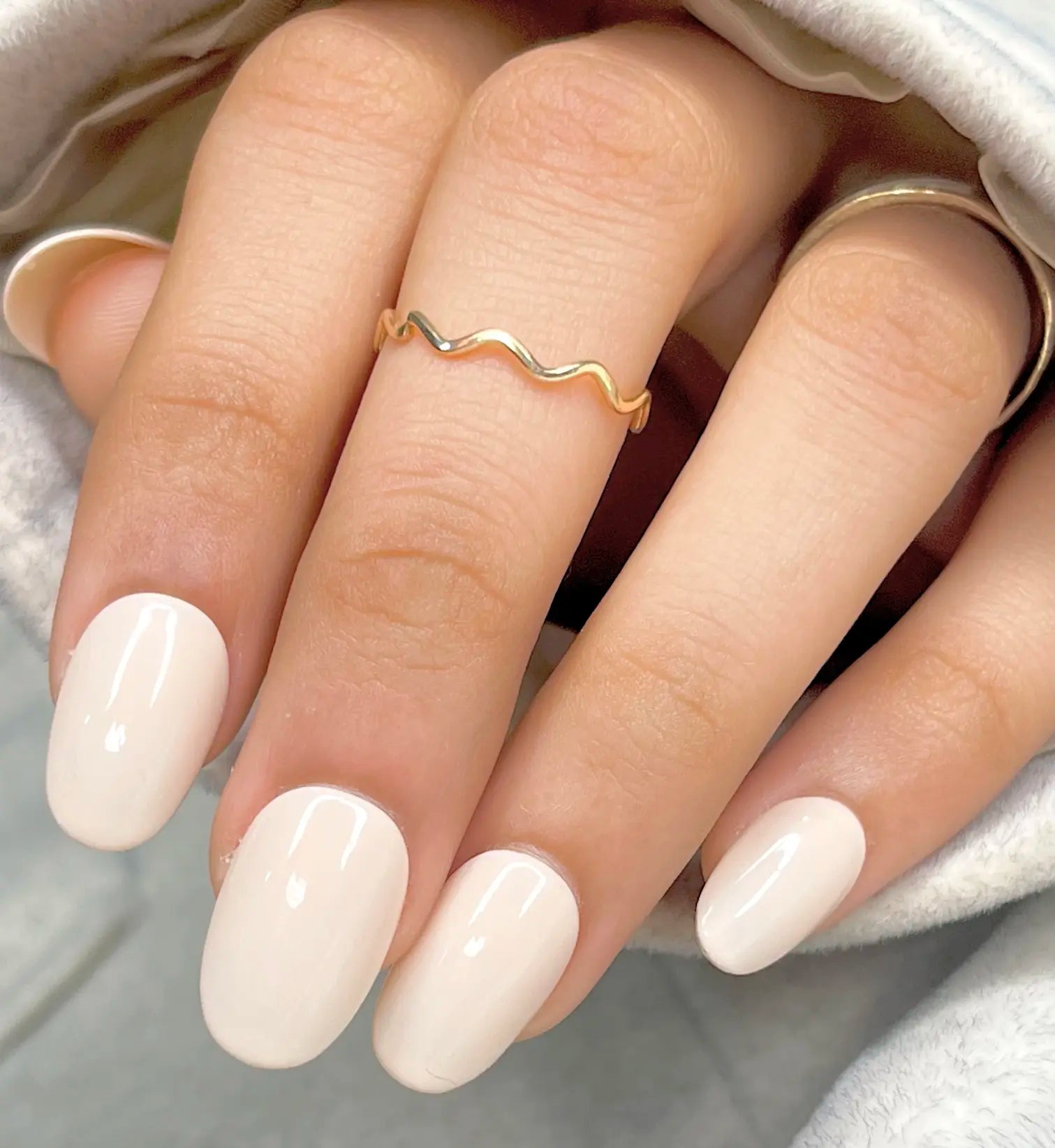 Close-up of Milky Mocha premium handmade press-on nails