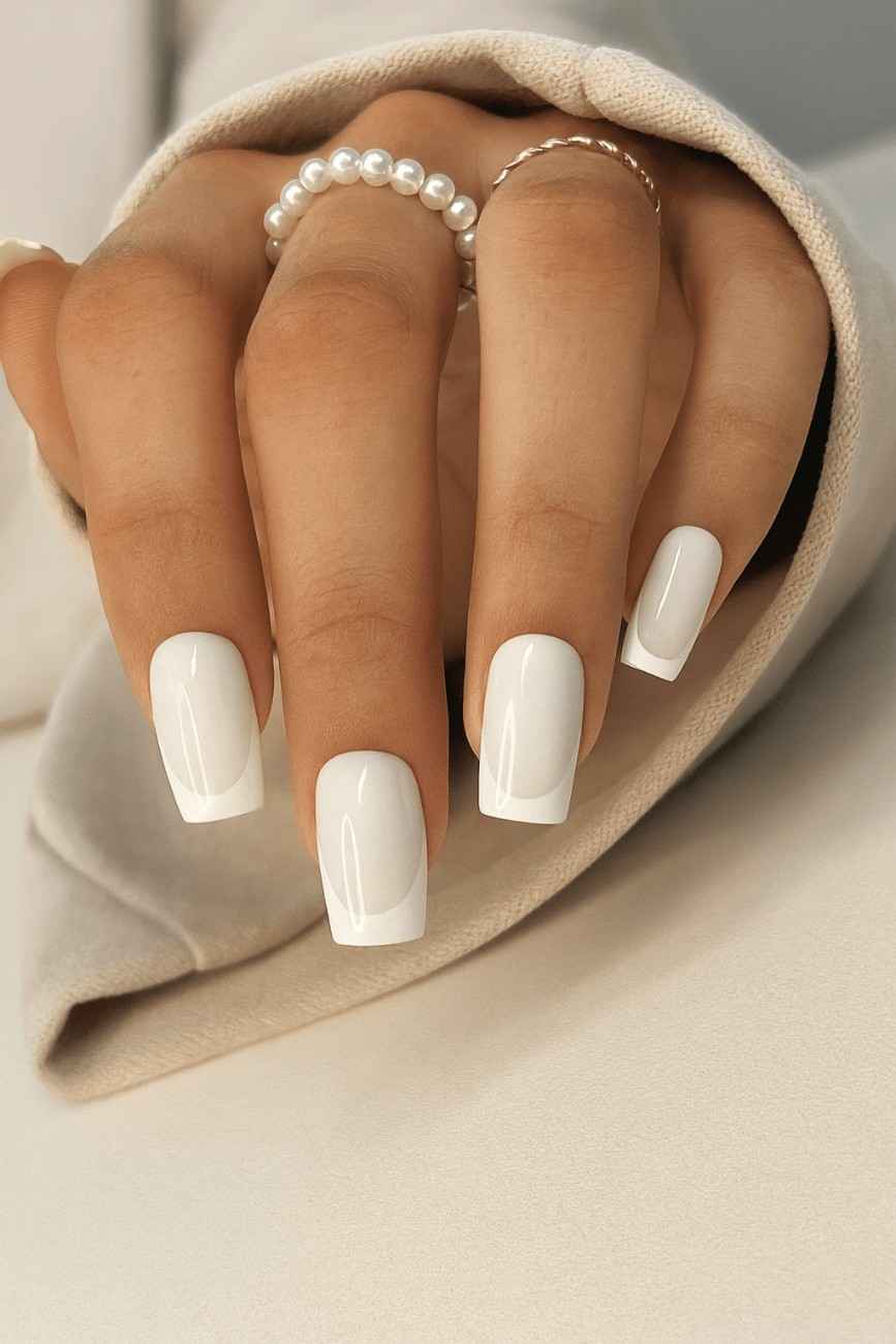 Shop Milky White French Tip Nails Online - Square Nails – Naakhun.com