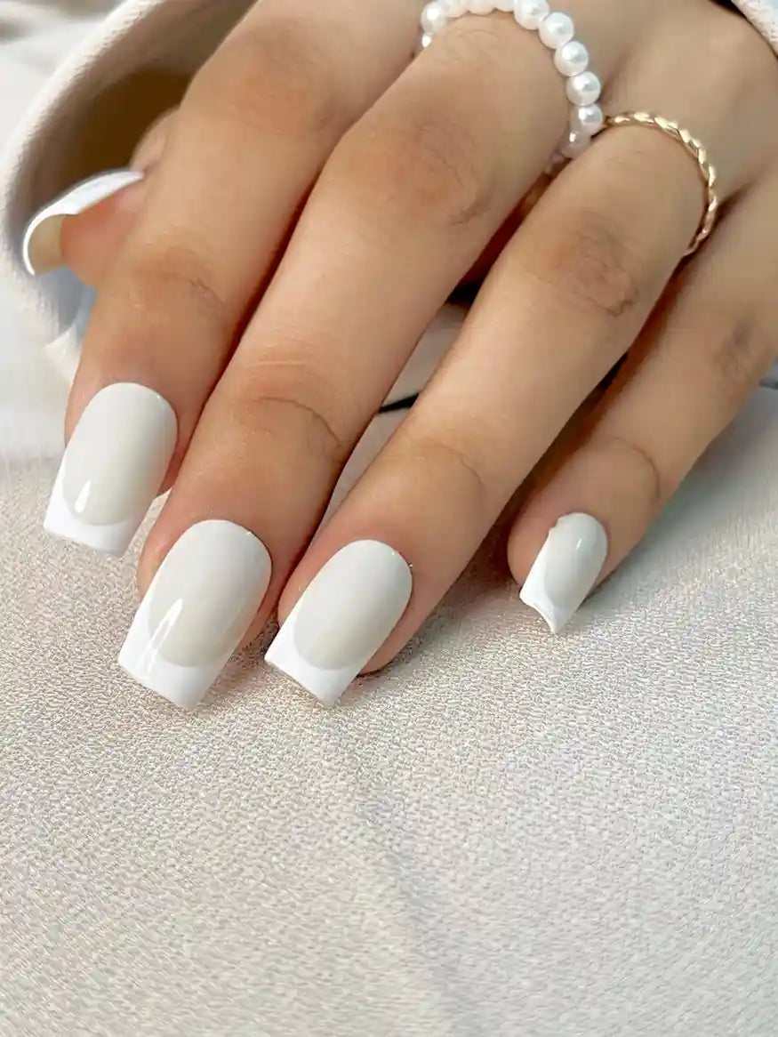 Shop Milky White French Tip Nails Online - Square Nails – Naakhun.com