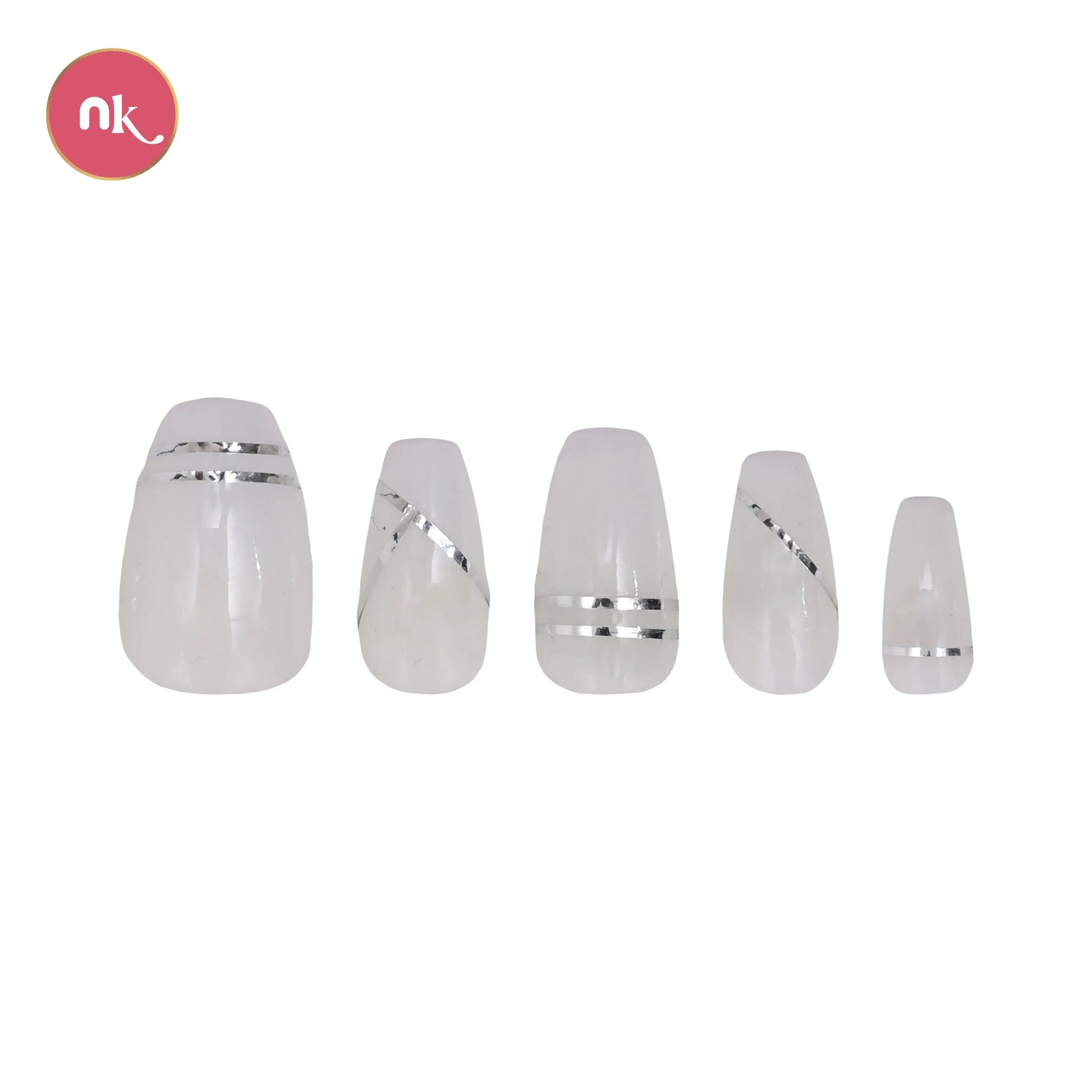 Milky White Silver Chrome Short Coffin Artificial Fake Press On Nails Online in India