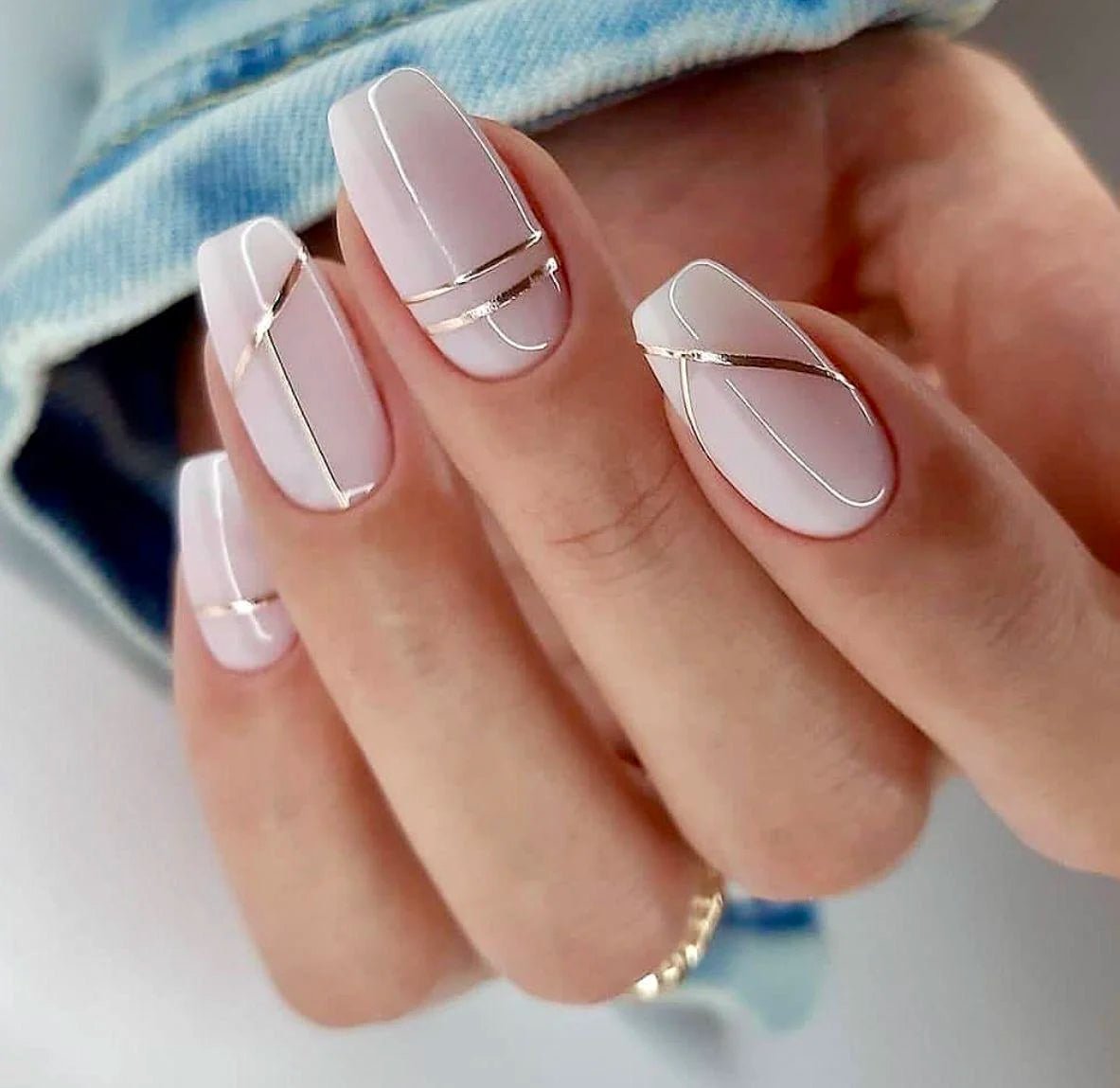 Milky White Silver Chrome Short Coffin Artificial Fake Press On Nails Online in India